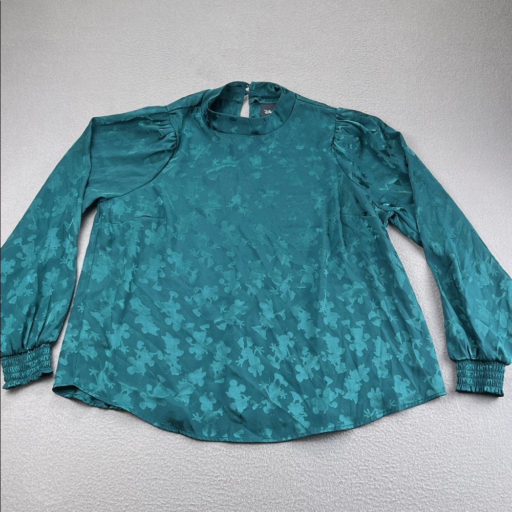 Disney Satin Like Mickey Mouse Jacquard Blouse Puff Sleeve Size 0 Disneymania